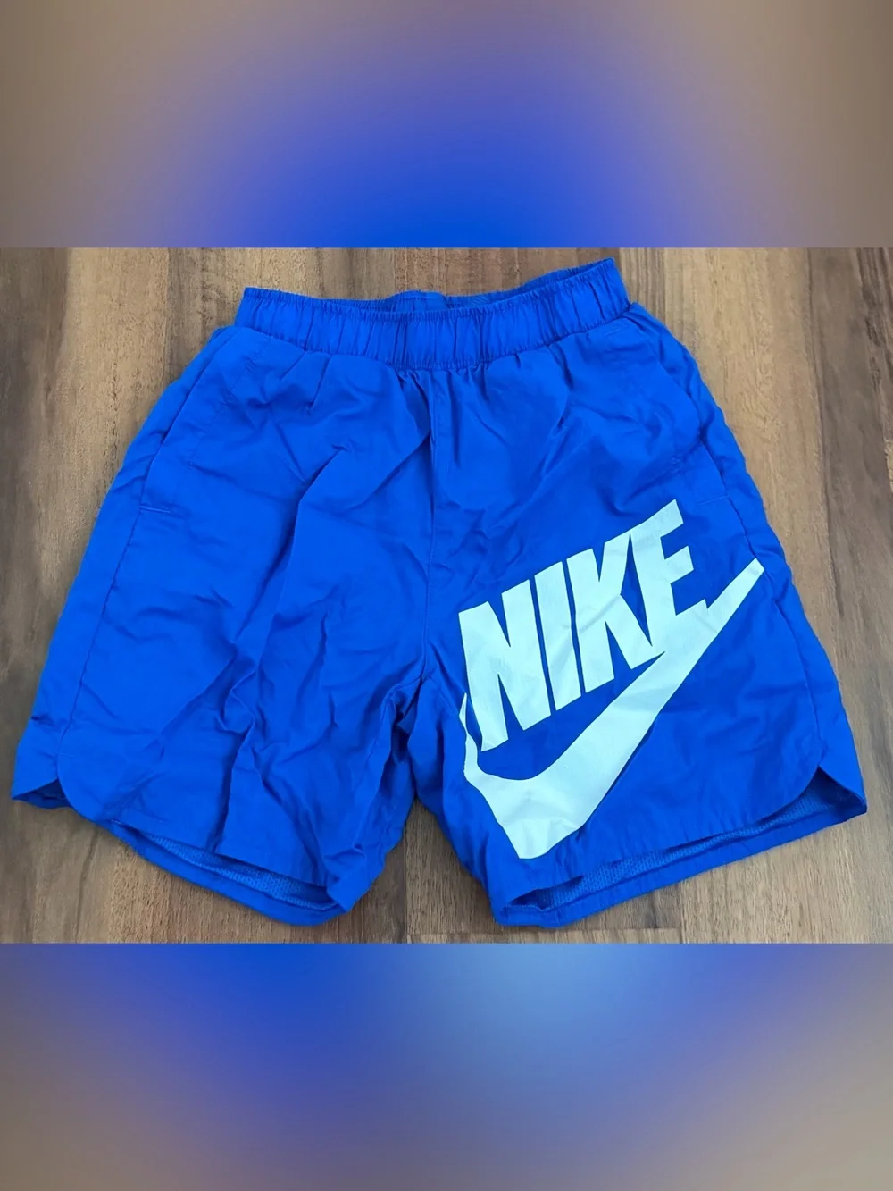 Nike Boys Royal Blue Athletic Shorts with White Logo, Medium